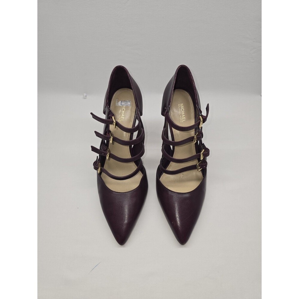 Michael Kors Marta Plum Purple Pump Gold Buckle Point Toe Strappy High Heels 9